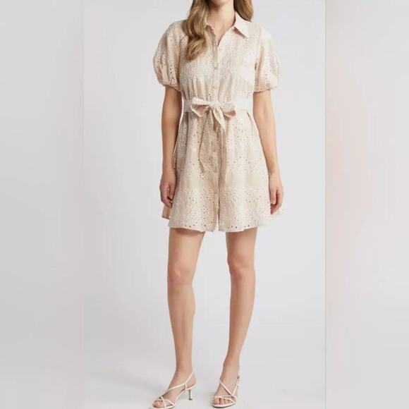 NWT Sam Edelman Embroidered Eyelet Lace Mini Dress Puff Sleeve Size 16 READ! - Picture 3 of 13